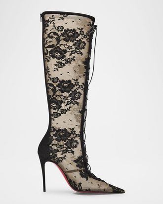 Christian Louboutin 100mm KM Lace Knee-High Boots