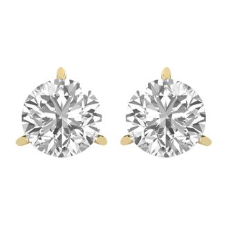 Diamond2Deal 14k Gold 1Ct Round Lab Grown Diamond Stud Earrings 3 Prong