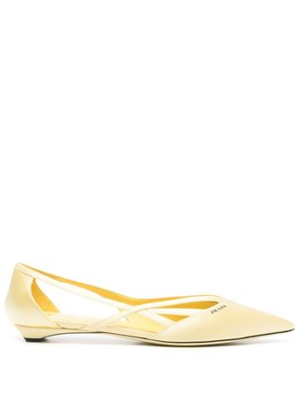 Prada cut out-detail ballet flats - women - Rubber/Fabric/Calf Leather/Calf Leather/Fabric - 36 - White