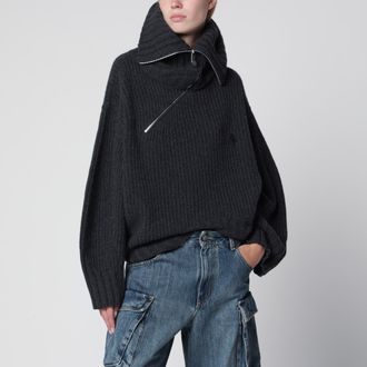 The Attico Dark grey wool and cashmere sweater with zip