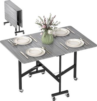 HOMCOM Homcom Mesa Plegable De Comedor Para 4-6 Personas Mesa De Comedor Plegable Con Ruedas Y Alas Abatibles Para Cocina 120x80x73 Cm Gris