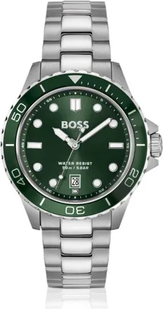 BOSS Steel-bracelet watch with green dial