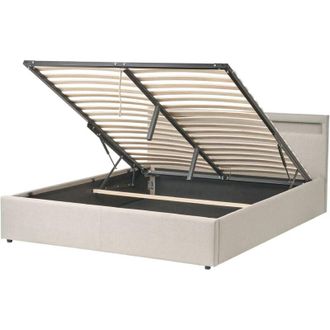 Beliani Ottoman Bed with LED Fabric ARMELLE 160 x 200 cm (EU King Size) Beige