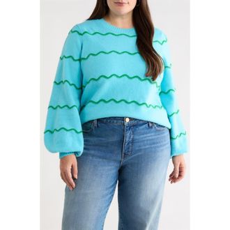 Sugarlips Maeverly Wavy Stripe Sweater in Cerulean-Blue at Nordstrom, Size 1X