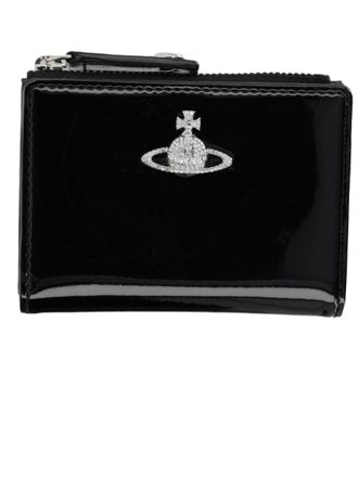Vivienne Westwood Glossy Black Rectangular Wallet With Silver Emblem