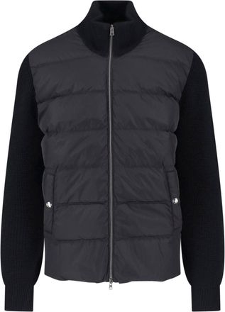 Herno Black High-Collar Padded Virgin Wool Cardigan