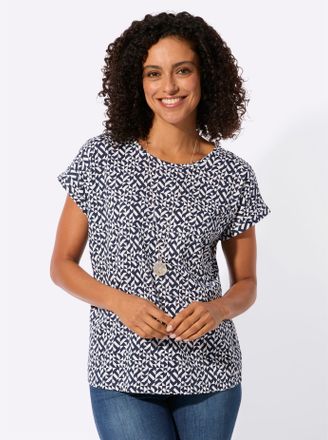 Casual Looks Print-Shirt CASUAL LOOKS Druck-Shirt, Damen, Gr. 36, marine, ecru, 100% Baumwolle, gemustert, mehrfarbig, Rundhals, Shirts Print-Shirt
