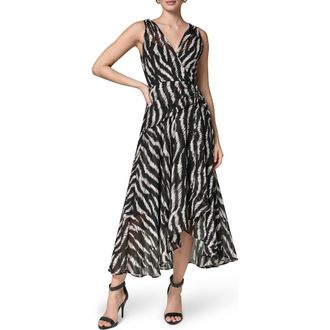 DKNY Print Ruched Chiffon Dress in Black Cream at Nordstrom, Size 16