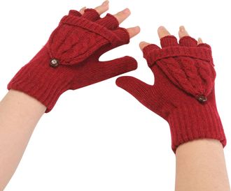 Generic Fingerless Flip Gloves For Women Ski Gloves Mittens Winter Fashion Solid Color Knit Button Flip Cute Use Warm Half Finger Gloves Driving Outdoor Sport