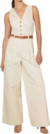 Flying Tomato Solid Woven Jumpsuit In Almond