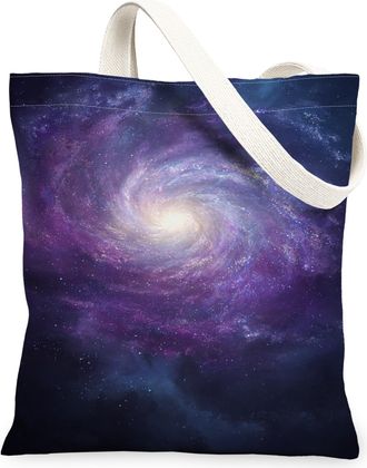 Generic Galaxy Pattern Canvas Tote Bags, Artistic Space Design Lightweight Reusable Grocery Bags, Modern Washable Shoulder Strap Ca, Violet, 13x15 Inch