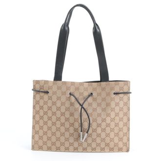 Gucci Black Brown Leather Canvas Handbag Shoulder Bag Tote Bag (Pre-Owned)