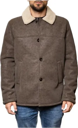 Censured Imitatie schaapsvacht jas met imitatiebont kraag - Heren - Jassen - Bruin - Maat: 2XL Poliester