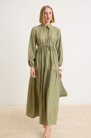 Trendyol Modest Dames Kaki Effen Maxi Lang Skater Modest Jurken