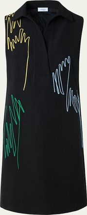 Akris Scribble Embroidered Sleeveless Polo Dress