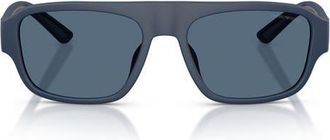 Emporio Armani 55mm Rectangle Sunglasses in Rubberized Matte Blue /Blue at Nordstrom