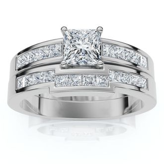 Pompeii3 1ct Princess Cut Channel Set Diamond Wedding Engagement Ring 14K White Gold Size Selectable