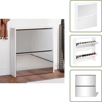 vidaXL The Living Store Scarpiera con 2 Ripiani e Specchio Bianco 63x17x67 cm - Scarpiera da parete