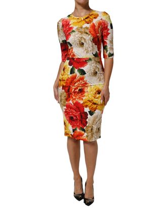 Dolce & Gabbana Multicolor Floral Print Viscose Sheath Womens Dress