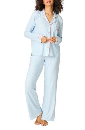 PJ Salvage Western Blooms Stripe Butter Jersey Pajamas in Dream Blue at Nordstrom, Size X-Large