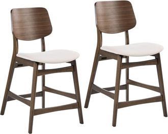 Beliani Set of 2 Bar Chairs Brown and Off-White Polyester Boucle Rubberwood Legs Retro Traditional Style MAYER