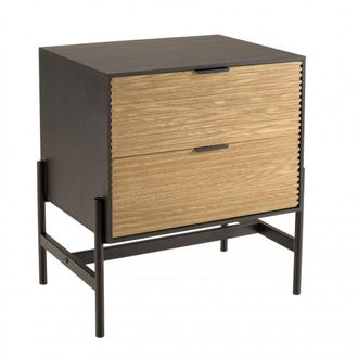 Macabane Mesita de noche con 2 cajones de madera de pino y metal marr&oacute;n y negro