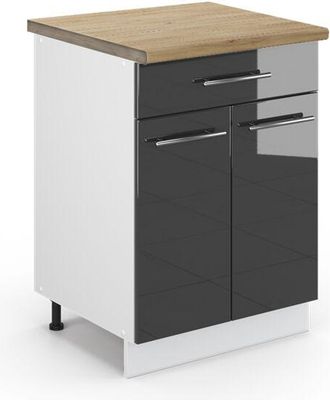 Vicco Mueble Bajo De Cocina Fame-line, Antracita Alto Brillo, 60 Cm Con Caj&oacute;n, Et Roble Vicco