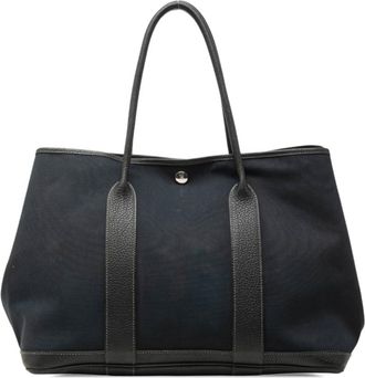 Herm&egrave;s Black Navy Toile Officier Negonda Leather Tote Bag (Pre-Owned)
