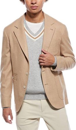 Brunello Cucinelli MenS Camel Wool Silk Blazer, Size 60