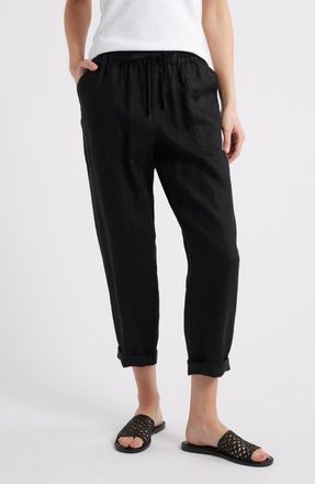 Tommy Bahama Two Palms Tapered Linen Drawstring Pants in Black at Nordstrom, Size X-Large