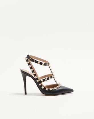 Valentino Garavani Rockstud Grainy Leather Ankle Strap Pump 100 Mm Wo