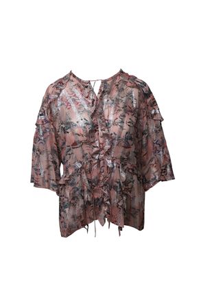 Iro Iro Open-back Metallic Fil Coup&eacute; Chiffon Blouse in Pastel Pink Silk