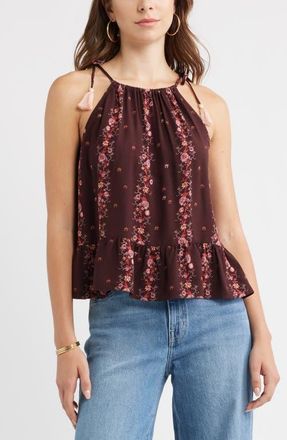 Treasure & Bond Ruffle Hem Camisole in Burgundy Blossom Border at Nordstrom, Size Xx-Small