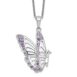 Diamond2Deal Sterling Silver Cubic Zirconia Never Give Up Butterfly Necklace