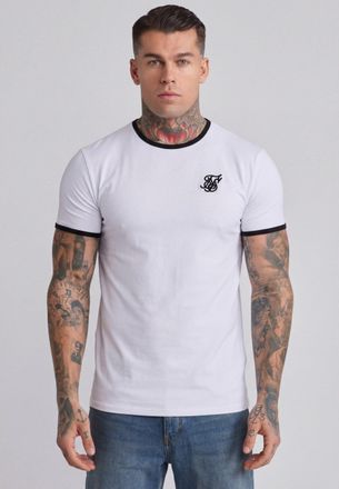 Siksilk Camiseta Ringer para Hombres Blanca, Negra XXL