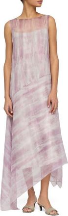 Lafayette 148 New York Washed Glaze Print Silk Crépon Midi Dress in Lavender Tint Multi at Nordstrom, Size X-Large