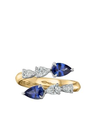 Phillips House 18k yellow gold sapphire diamond crossover ring