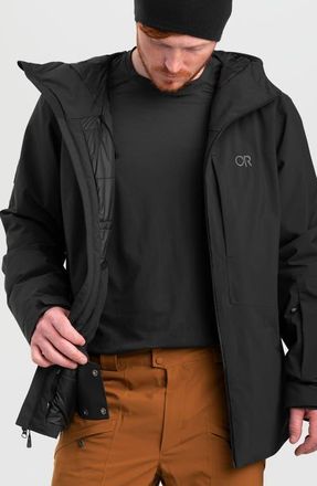 Outdoor Research Snowcrew Waterproof Hooded Ski Jacket in Black at Nordstrom, Size Medium