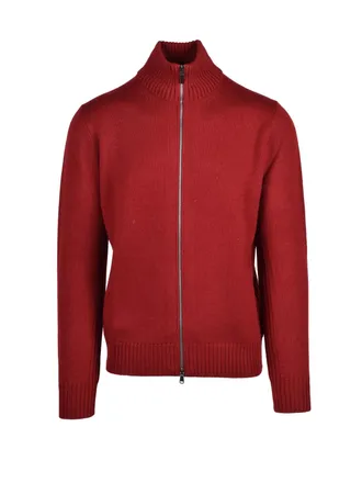 KANGRA Red Merino Wool Zip Cardigan
