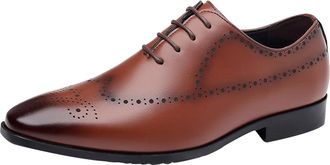 Generic Mens Business Dress Shoes Classic Derbys Soft Lace-ups Oxfords Pointed Toe Leather Shoe Block Heel Non Slip Fashion Footwear for Formal Business Meeti