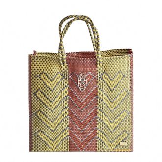 Lola's Bag Womens Medium Woven Shoulder Strap Tote Bag In Orange/yellow