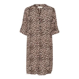 Cream Leopard Print Dress with V-Neck - female - Cream - Short Dresses - Brown - S - Dresses