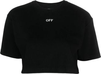 Off-white Black White Stamp Cropped T-Shirt - Dames - T-shirts - Zwart - S - Katoen - Tops
