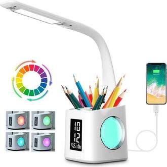 OEM L&aacute;mpara De Escritorio Led Que Cuida Los Ojos, L&aacute;mpara De Mesa De Estudio, Puerto De Carga Usb, Luz De Ambiente Nocturno Con Soporte Para Bol&iacute;grafo, Pa