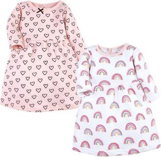Hudson Baby Twin Pack Long-Sleeve Dress Bundle in Modern Rainbow at Nordstrom, Size 6-9M