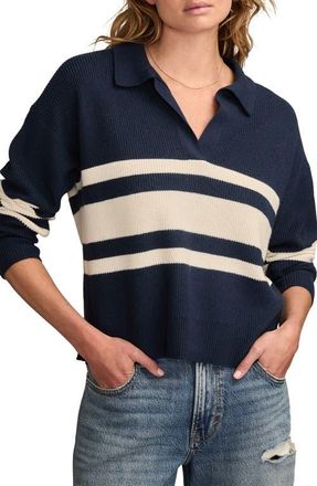 Lucky Brand Stripe Rugby Polo Sweater in Ocean Deep at Nordstrom, Size Medium
