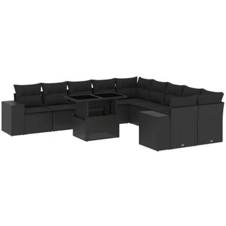 vidaXL Set De Sof&aacute;s De Jard&iacute;n 11 Pzas Y Cojines Rat&aacute;n Sint&eacute;tico Negro Vidaxl
