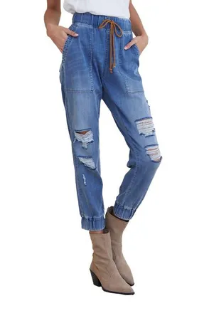 Bella Dahl Ripped High Waist Denim Joggers in Venice Wash at Nordstrom, Size X-Small