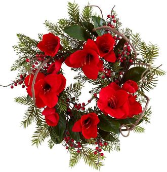Nearly Natural 24-in Amaryllis Wreath in Red at Nordstrom