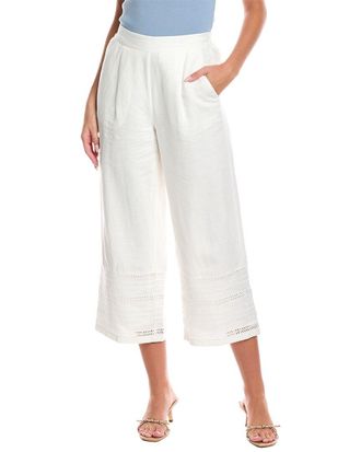 T Tahari Embroidered Linen-Blend Pant